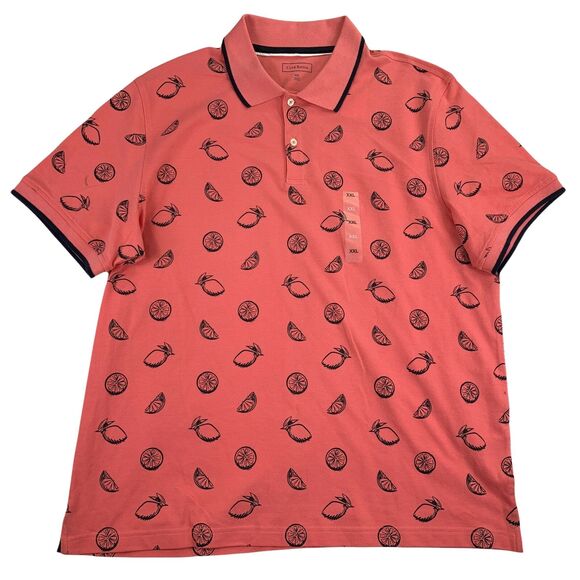 Club Room Mens Lemon Print Performance Stretch Polo Shirt Pink 2XL - Picture 1 of 4